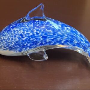 Artistic Blue Glass Dolphin Figurine